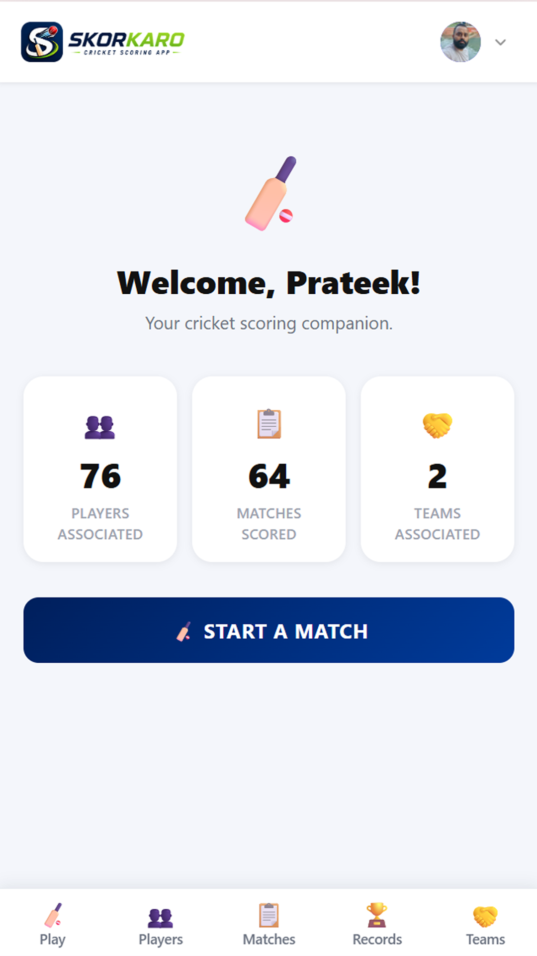 Skorkaro scoring screen on mobile