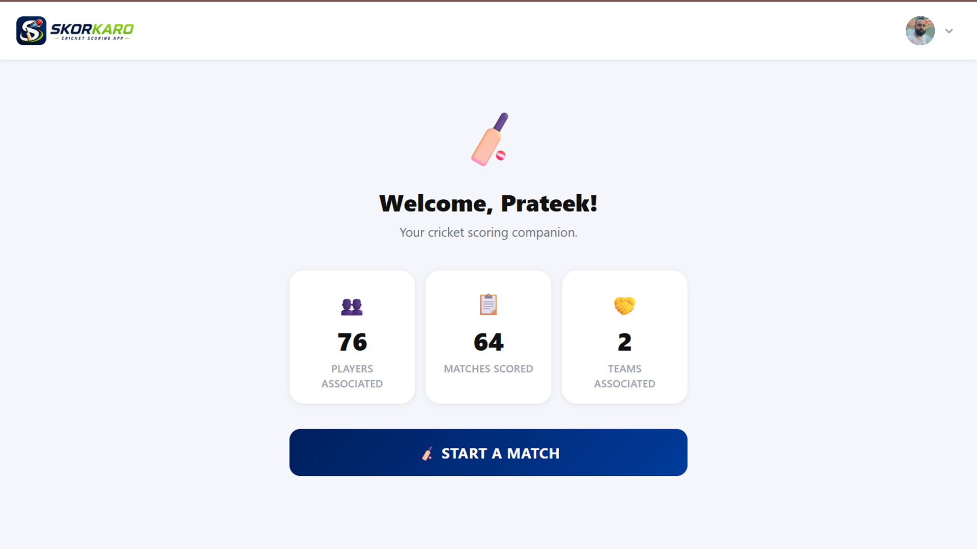 Skorkaro dashboard on desktop